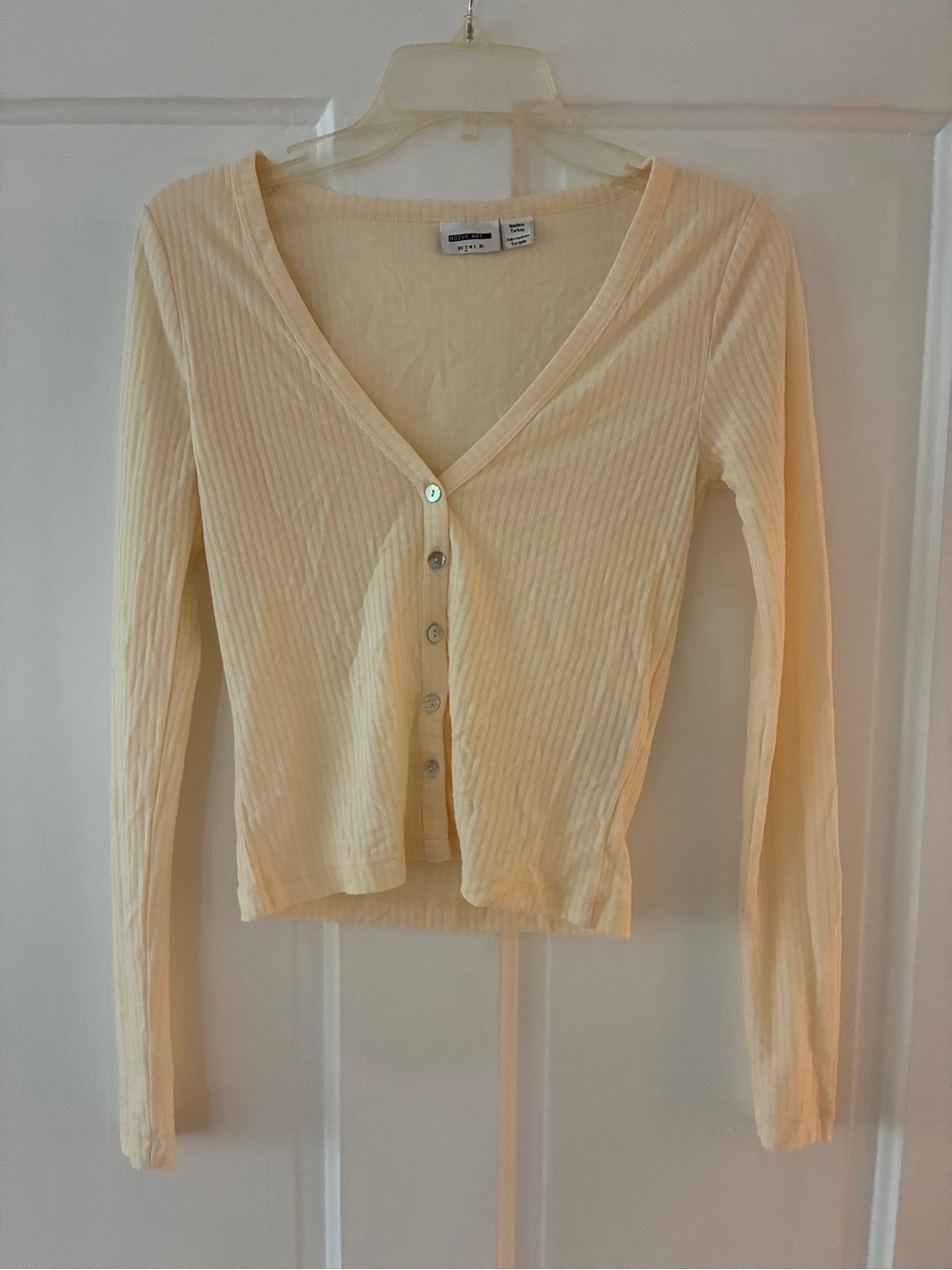 Noisy May Small Cream Ribbed Button Front Cardigan Top